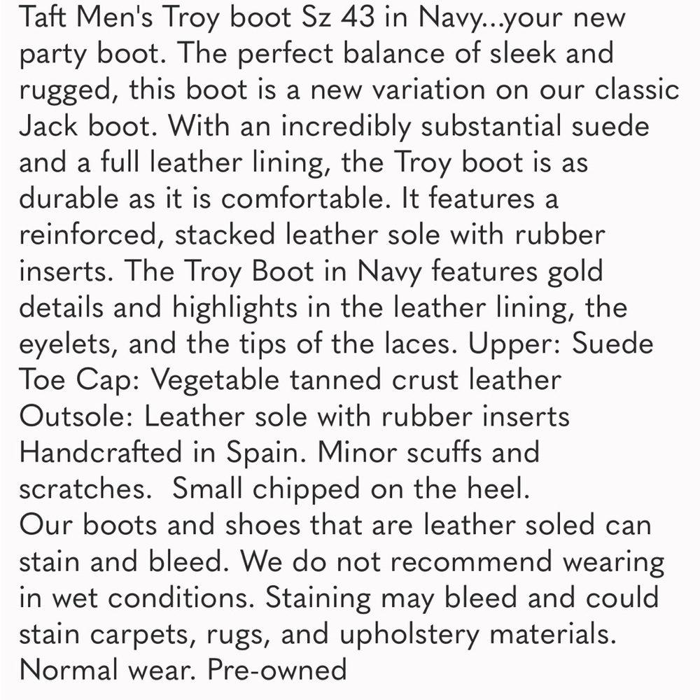 Taft Men’s Troy Boot size 43 Navy leather and suede - Picture 9 of 9
